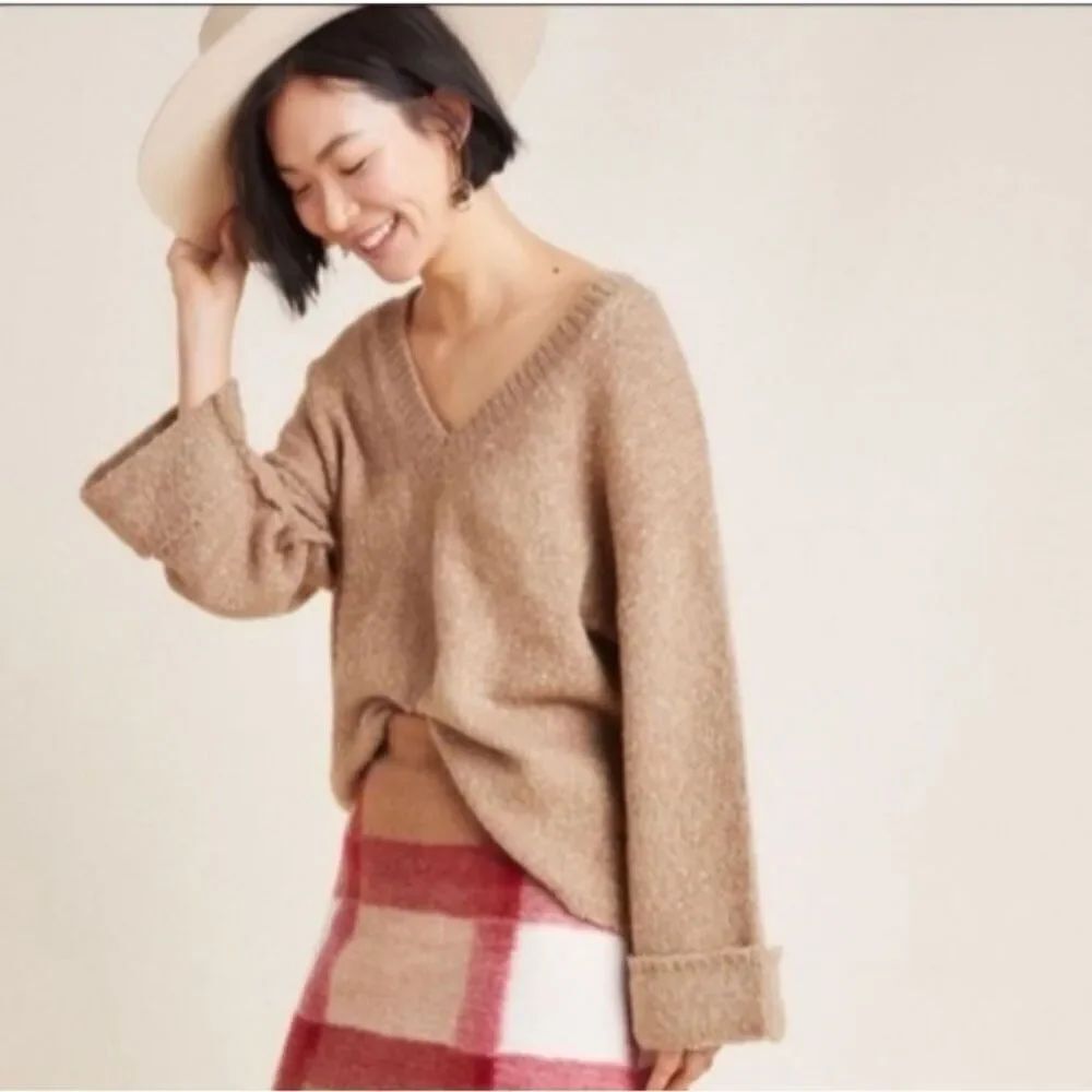 Anthropologie Maggie Bell Sleeve V Neck Sweater M